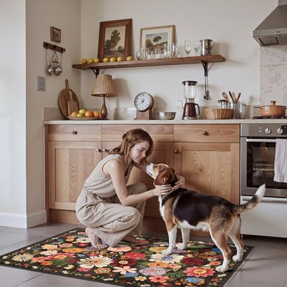 Black Brown Floral Hallway Runner Rug 2x5 - Image 3
