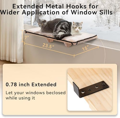 PETSFIT Cat Window Perch for 2 Cats, Adjustable, Solid Wood, Removable Mat - Image 4