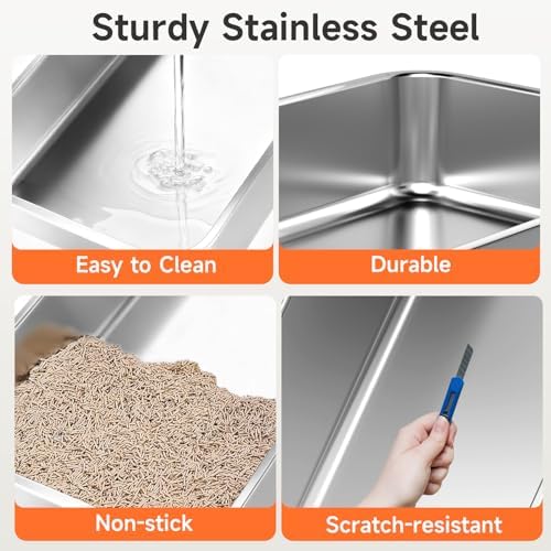 Stainless Steel Cat Litter Box Low Entry Litter Pan Include Scoop - Image 6