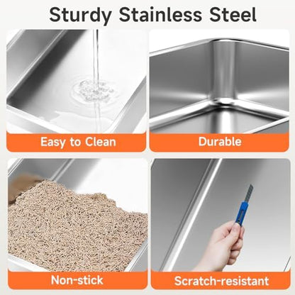 Stainless Steel Cat Litter Box Low Entry Litter Pan Include Scoop - Image 6