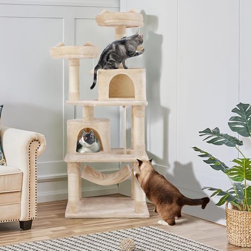 Yaheetech 62.5in Cat Tree with 2 Cat-Ear Perches & 2 Condos - Image 2