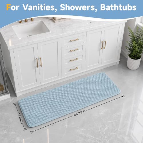 Ophanie Blue Bathroom Rugs 48x17, Soft Chenille Bath Mat, Non Slip Absorbent - Image 2