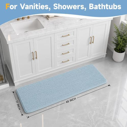Ophanie Blue Bathroom Rugs 48x17, Soft Chenille Bath Mat, Non Slip Absorbent - Image 2