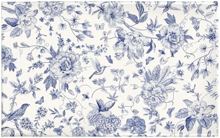 Chinoiserie Flower Bath Rug Blue Leaves Bathroom Mat 20"x32" Soft Plush by Giwawa