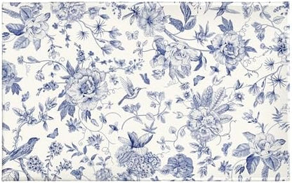 Chinoiserie Flower Bath Rug Blue Leaves Bathroom Mat 20"x32" Soft Plush by Giwawa