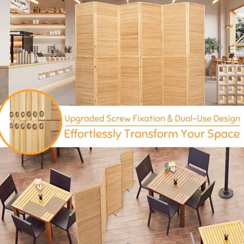 Bamboo Mesh Woven Room Divider 5.6FT, 6 Panel Folding Privacy Screen - Image 7