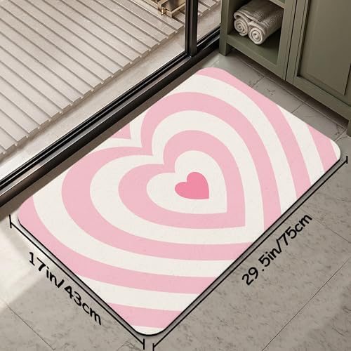 Pink Love Heart Bathroom Rug 29.5"x17", Super Absorbent Fast Drying Bath Mat - Image 2
