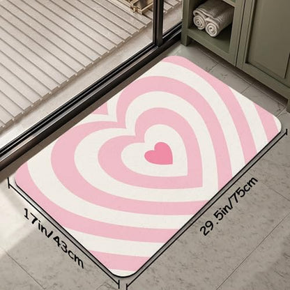Pink Love Heart Bathroom Rug 29.5"x17", Super Absorbent Fast Drying Bath Mat - Image 2