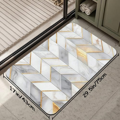Bathroom Rug Gold Geometric Lines Bath Mat - Image 2