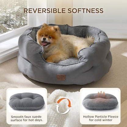 Bedsure Self Warming Cat Bed, Round Washable Small Dog Bed, 25In Grey - Image 3