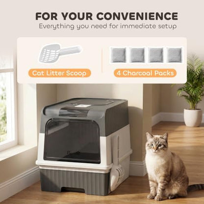 PawHut Cat Litter Box with Lid, Pull-Out Drawer Tray - Image 6