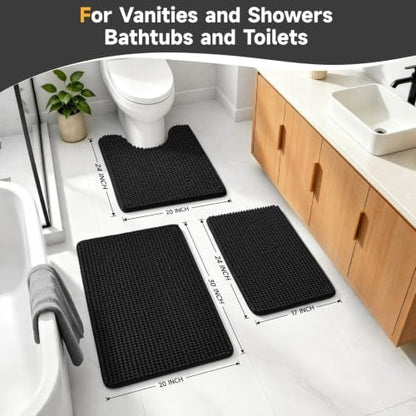 Ophanie Black Bathroom Rugs Sets 3 Piece, Soft Chenille Bath Mat, Non Slip - Image 4