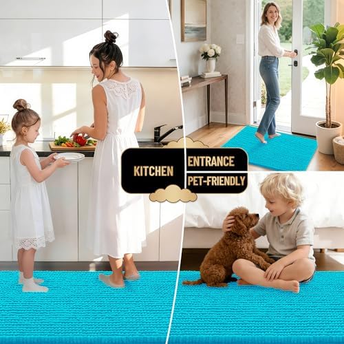 OLANLY Thick Chenille Small Bathroom Rugs Mats 24x16, Aqua Sky - Image 6