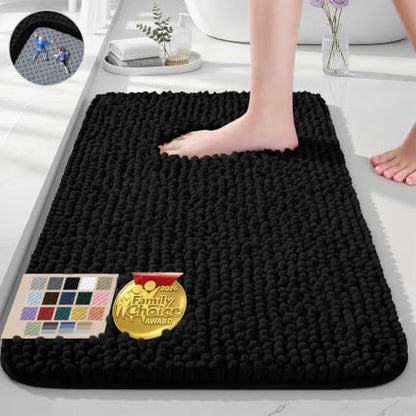Ophanie Black Bathroom Rugs 24x17, Soft Chenille Bath Mat, Non Slip Absorbent by Ophanie