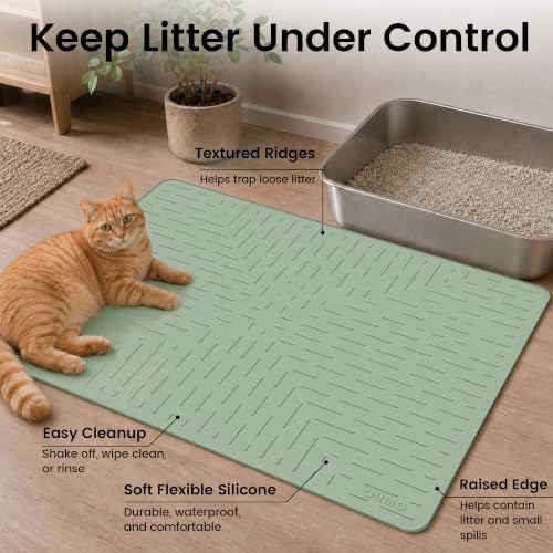 OHMO Large Cat Litter Mat, 31.5x23.6 Silicone Trapping Mat Sage Green - Image 2