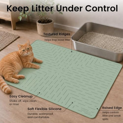OHMO Large Cat Litter Mat, 31.5x23.6 Silicone Trapping Mat Sage Green - Image 2
