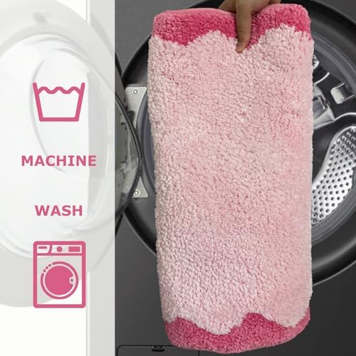 Cute Magenta‌ Pink Scalloped Bathroom Mat, Fun Plush Luxury Microfiber Bath Rug - Image 6