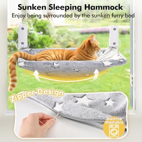Zoratoo 2PC Glowing Star Cat Window Perch, Foldable Cordless Pet Hammock - Image 2