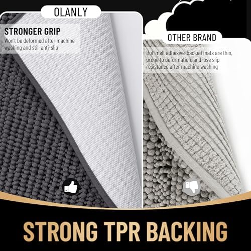 OLANLY Thick Chenille Large Bathroom Rugs Mats 44x32, Dark Grey - Image 5