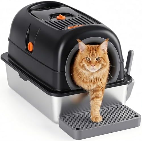 Enclosed Cat Litter Box, Stainless Steel Litter Box by Aidoly