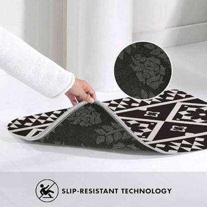 Geometric Ethnic Pattern Bathroom Mat Rugs Black and White Microfiber Faux - Image 5