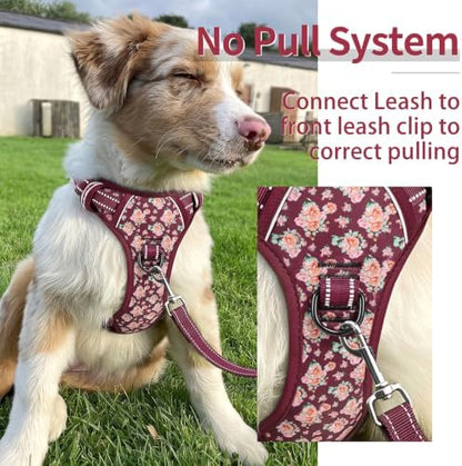 HEELE Dog Harness, Reflective, No Pull No Choke, Flower Burgundy - Image 4
