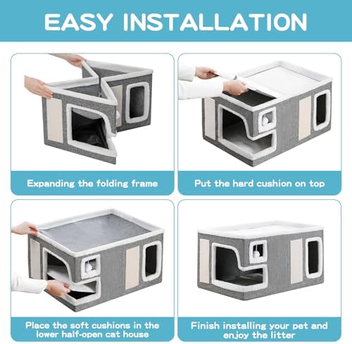 Large Cat Houses for Indoor Cats, Extra Wide Cat Cave Bed - Image 6