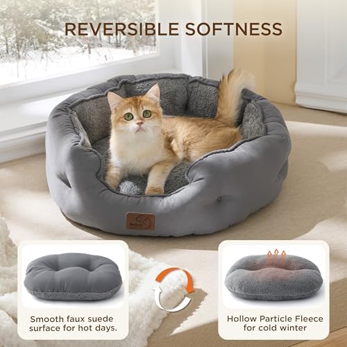 Bedsure Self Warming Cat Bed, Round Washable Small Dog Bed, 20In Grey - Image 3