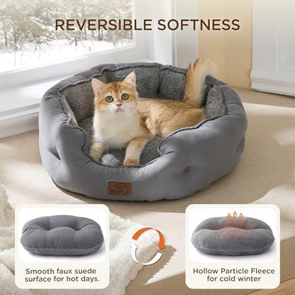 Bedsure Self Warming Cat Bed, Round Washable Small Dog Bed, 20In Grey - Image 3