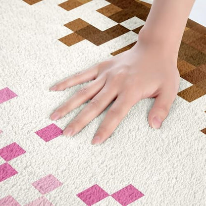 Pixelated Theme Bath Rug, Geometric Grid Shaggy Absorbent Non Slip Floor Mat - Image 5