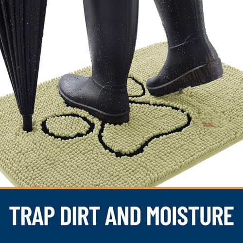 OLANLY Dog Door Mat for Muddy Paws 30x20, Paw Print Design Chenille Mud Mat - Image 2