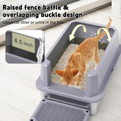 RIZZARI Open Cat Litter Box: Stainless, High Sided, Easy Clean - Image 4