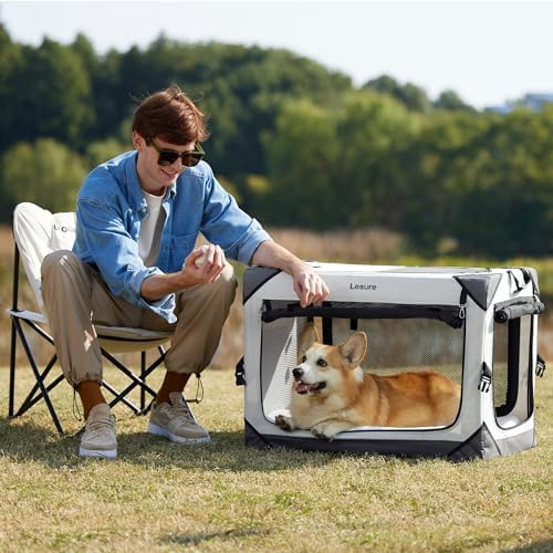 Lesure Portable Soft Collapsible Small Dog Crate, 26in Light Grey - Image 2