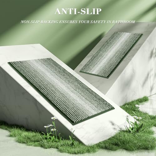 BSICPRO Bathroom Rugs Sets 2 Piece, Non Slip Striped Bath Mat, Hunter Green - Image 5