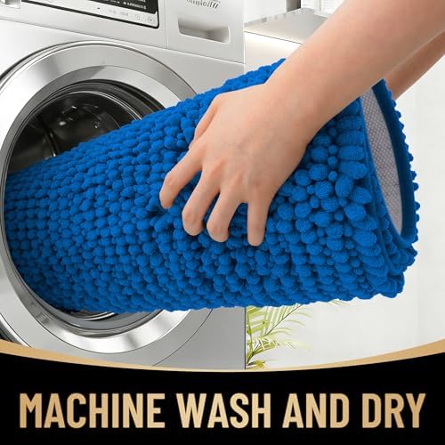 OLANLY Thick Chenille Absorbent Bathroom Rugs Mat 36x24, Deep Navy Blue - Image 4