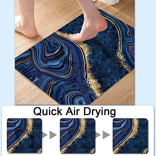 Bath Mat Rug, Dark Blue Gold Marble Non Slip Quick Dry Super Absorbent Thin - Image 4
