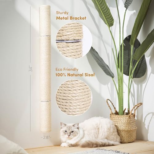 xympo 34" Wall Mounted Cat Scratcher, Sisal Scratching Post - Image 2