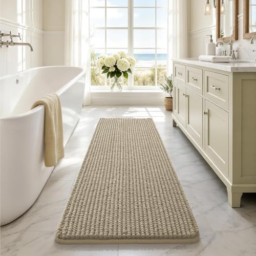 Ophanie Beige Bathroom Runner Rugs 60x20, Soft Chenille Bath Mat, Non Slip by Ophanie