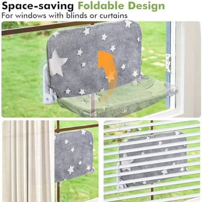 Zoratoo 2PC Glowing Star Cat Window Perch, Foldable Cordless Pet Hammock - Image 6