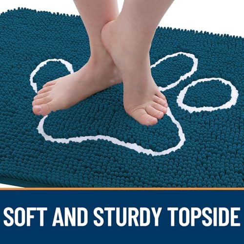 OLANLY Dog Door Mat for Muddy Paws 59x35, Paw Print Design Chenille Mud Mat - Image 4