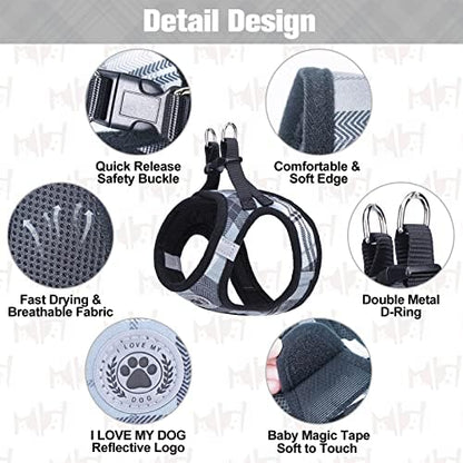 BEAUTYZOO Small Dog Harness and Leash Set, No Pull Puppy Pet Vest- Gray - Image 3