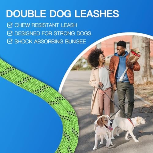 MingXpets Double Dog Leash, 360° Swivel Tangle Free Bungee Walking Training - Image 2