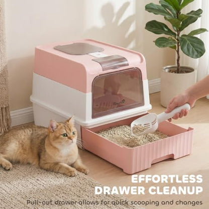 PawHut Cat Litter Box with Lid, Pull-Out Drawer Tray - Image 4