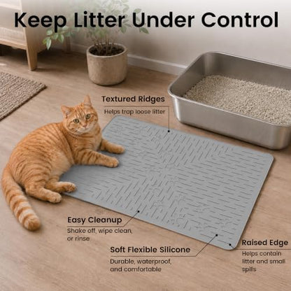 OHMO Cat Litter Mat, 23.5x16 Silicone Trapping Mat Grey - Image 2