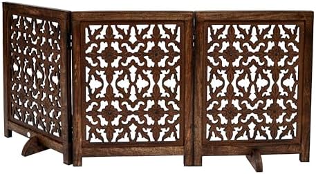 Foldable Wooden Dog Gate, 54 Inch Wide, Burnt Finish - Image 3