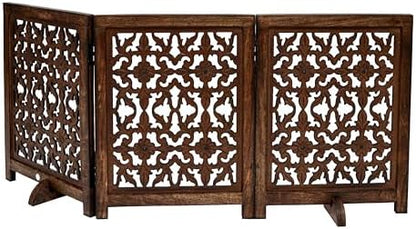 Foldable Wooden Dog Gate, 54 Inch Wide, Burnt Finish - Image 3