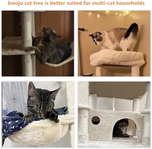 Beige 68 Inches Multi-Level Large and Tall Cat Tree Tower - Image 3