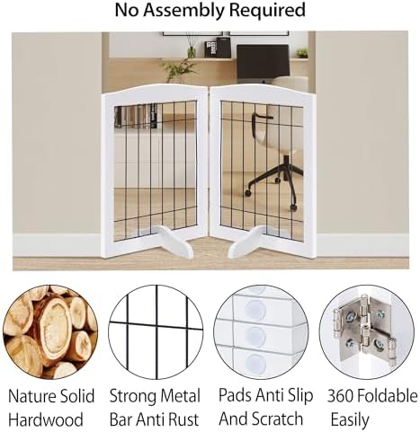 LZRS 2-Panel Freestanding Adjustable Wooden Dog Gate—30” Tall Foldable Pet - Image 3