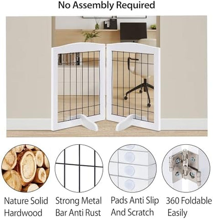LZRS 2-Panel Freestanding Adjustable Wooden Dog Gate—30” Tall Foldable Pet - Image 3