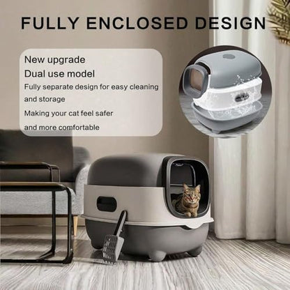 Cat Foldable Litter Box with Lid & Scoop – Middle Enclosed Anti-Splashing - Image 4